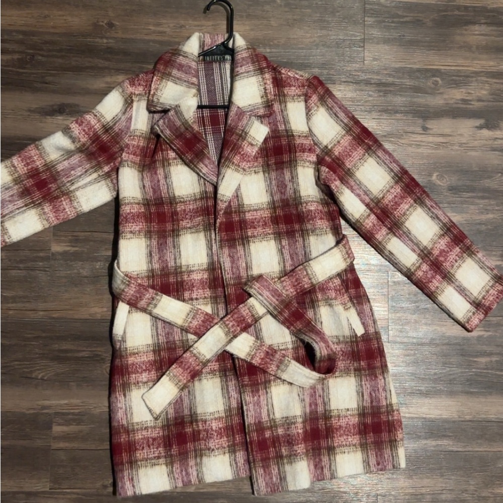 Others Follow Red and White Plaid Trench Coat